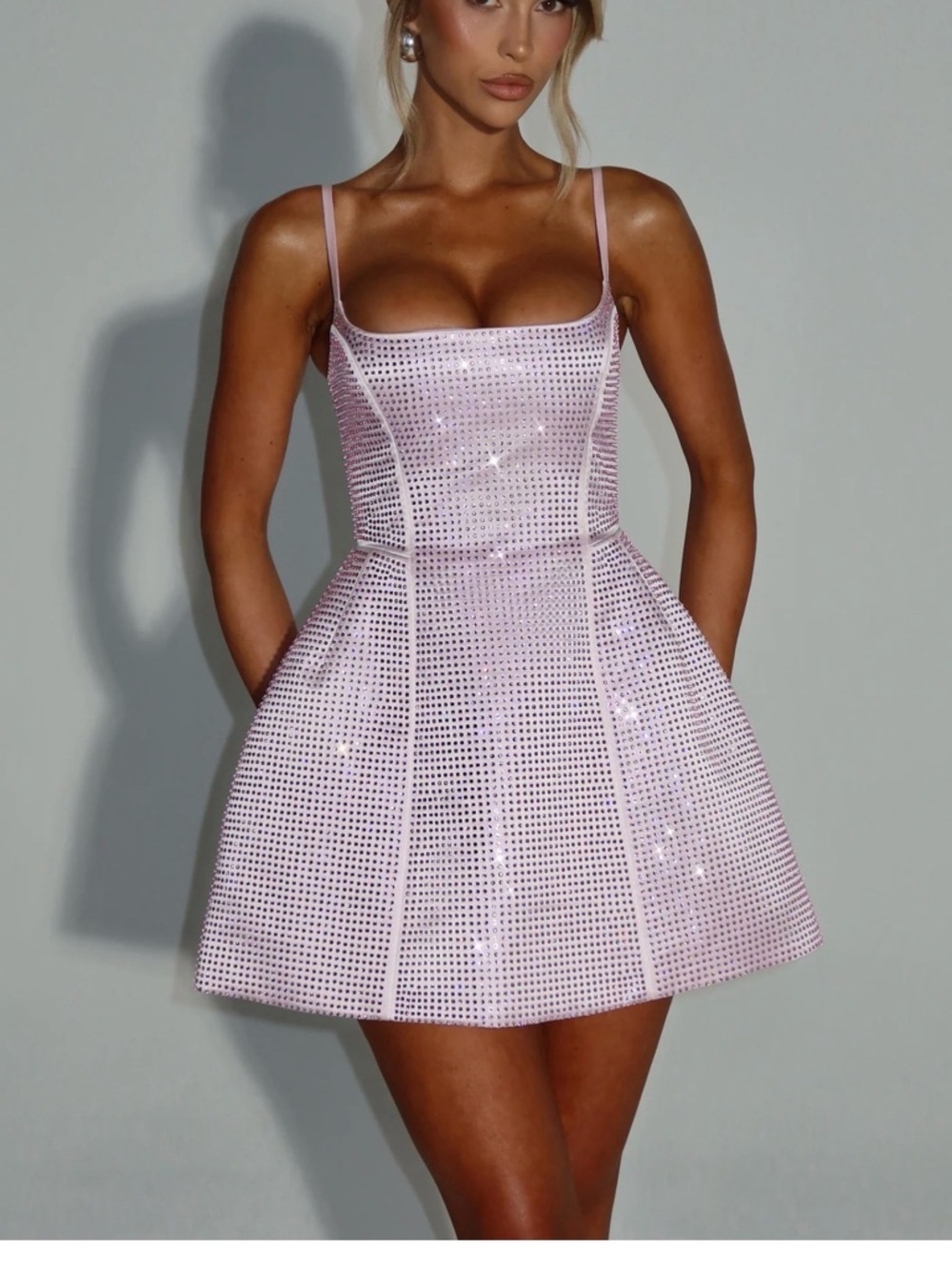 Pink Sequin Mini Dress with Spaghetti Straps